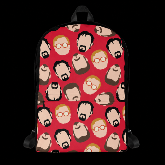 TPB Collage Backpack on a black background