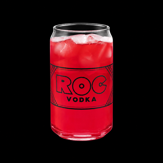 ROC VODKA DRINKING GLASS on a black background